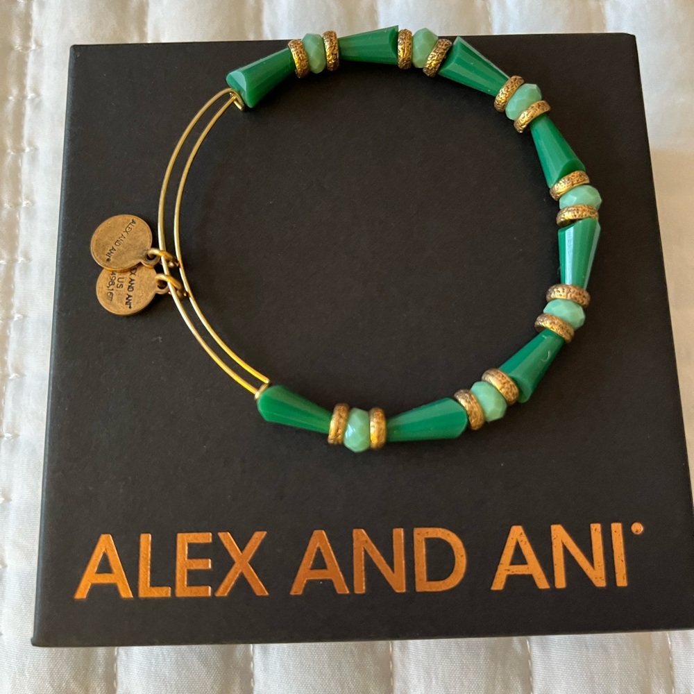 Alex and Ani Green and Gold Beaded Bracelet